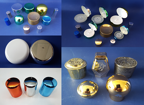 Plastic and metal caps and closures metallized, dyed and painted in silver, gold, red, green, blue, pink and other finishes. VML png