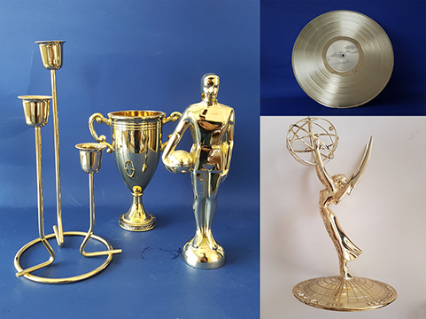 Metallizing of gold, silver and bronze, trophies, medals and awards. Golden records, emmies, superbowl trophy, golden globe, MVP, etc. VML png 