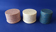 Plastic caps spray painted in high-texture, multicolor, stone finish. white pink and blue, white and grey, blue with metal flakes. VML jpg